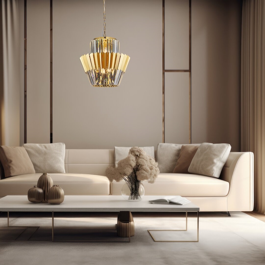 Kattokruunu ketjussa DONNA 9xE14/40W/230V halkaisija 45 cm kulta