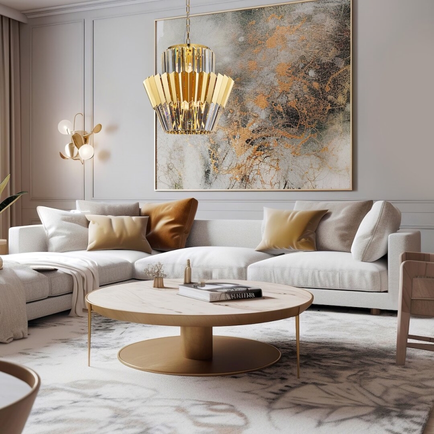 Kattokruunu ketjussa DONNA 9xE14/40W/230V halkaisija 45 cm kulta