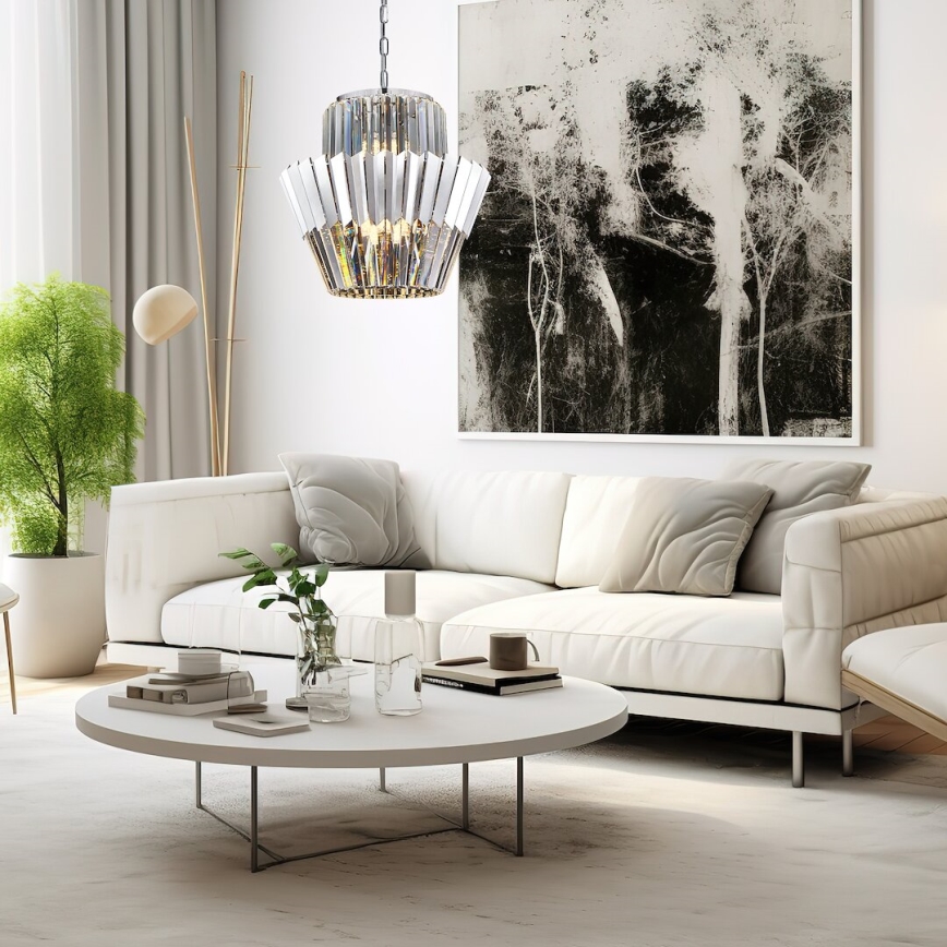 Kattokruunu ketjussa DONNA 9xE14/40W/230V halkaisija 45 cm mattakromi