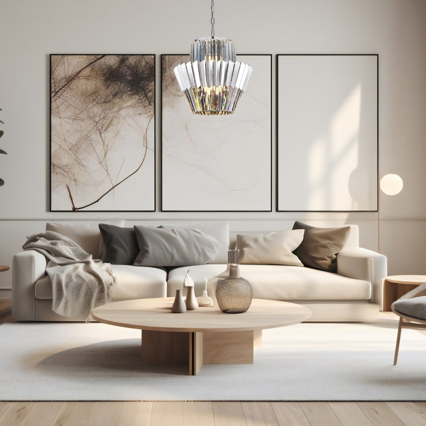 Kattokruunu ketjussa DONNA 9xE14/40W/230V halkaisija 45 cm mattakromi