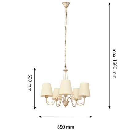 Kattokruunu ketjussa MALBO 5xE27/15W/230V beige