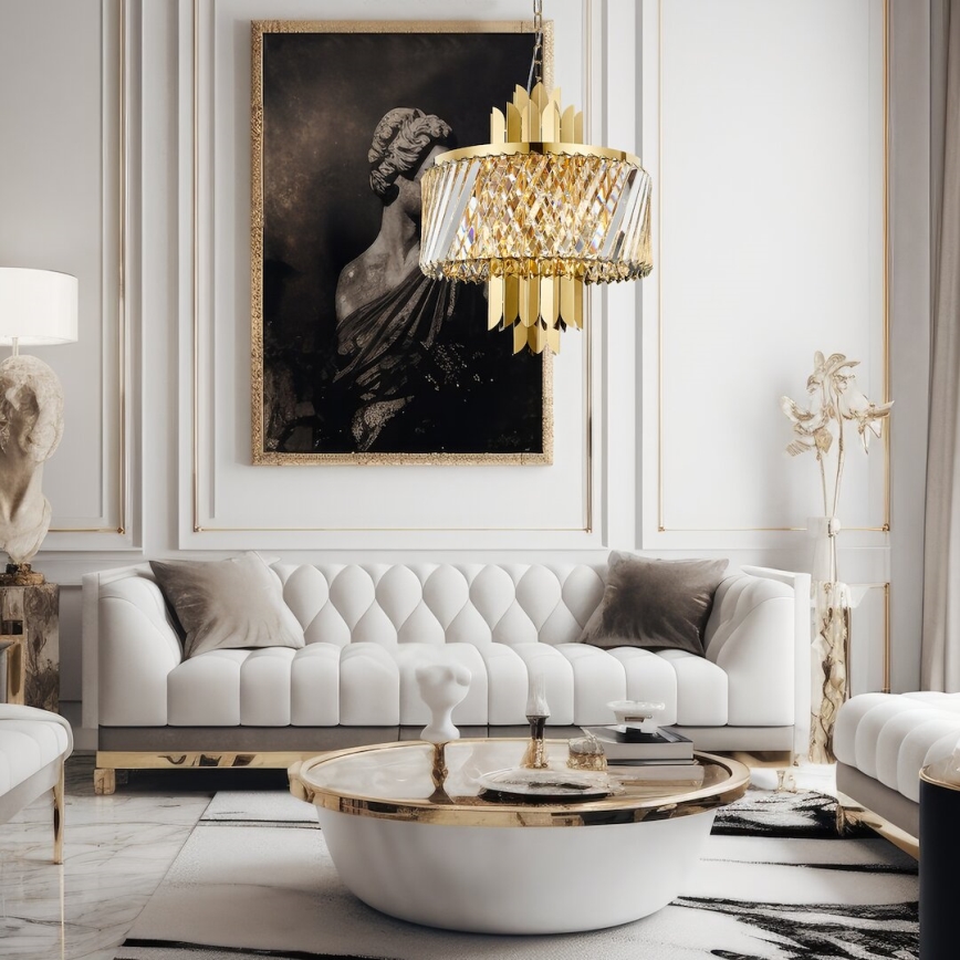 Kattokruunu ketjussa MARGOT 6xE14/40W/230V halkaisija 43 cm kulta