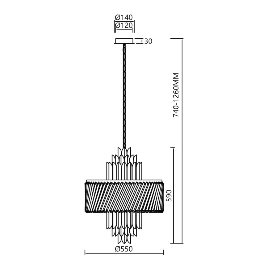 Kattokruunu ketjussa MARGOT 9xE14/40W/230V halkaisija 55 cm kulta