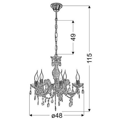 Kattokruunu ketjussa MARIA TERESA 5xE14/40W/230V