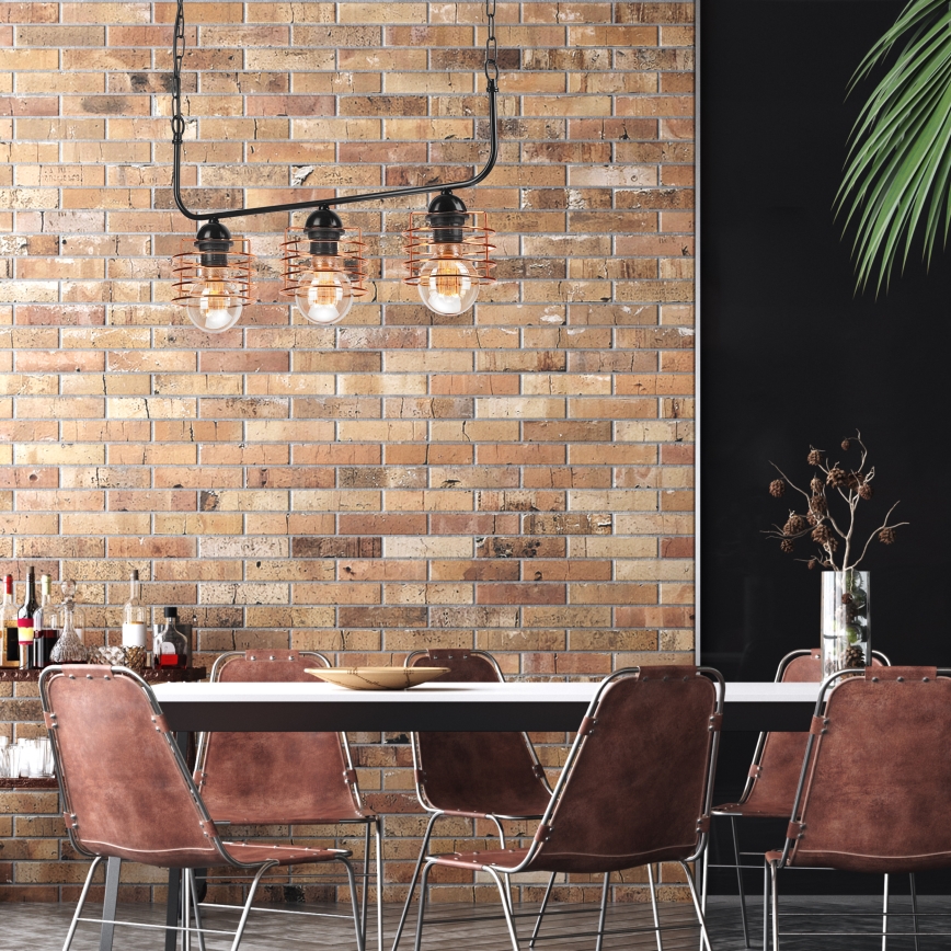 Kattokruunu ketjussa MORGAN 3xE27/60W/230V musta/kupari