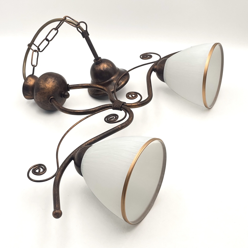 Kattokruunu ketjussa RETRO 2xE27/60W/230V kupari/patina