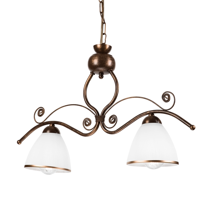 Kattokruunu ketjussa RETRO 2xE27/60W/230V kupari/patina