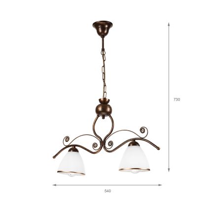 Kattokruunu ketjussa RETRO 2xE27/60W/230V kupari/patina