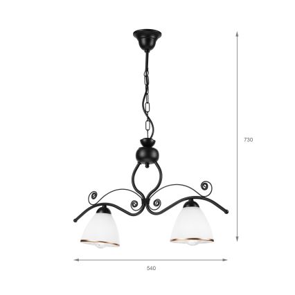 Kattokruunu ketjussa RETRO 2xE27/60W/230V matta musta