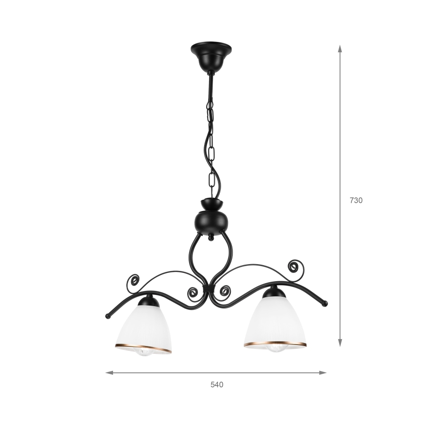 Kattokruunu ketjussa RETRO 2xE27/60W/230V matta musta