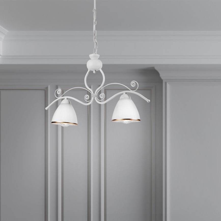 Kattokruunu ketjussa RETRO 2xE27/60W/230V mattavalkoinen