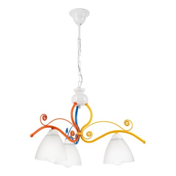 Kattokruunu ketjussa RETRO 3xE27/60W/230V valkoinen/värikäs