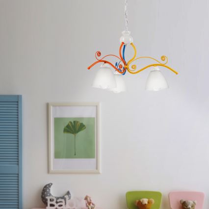 Kattokruunu ketjussa RETRO 3xE27/60W/230V valkoinen/värikäs