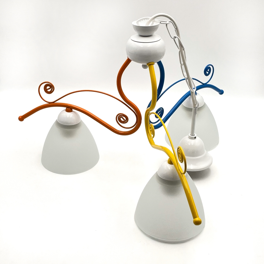 Kattokruunu ketjussa RETRO 3xE27/60W/230V valkoinen/värikäs