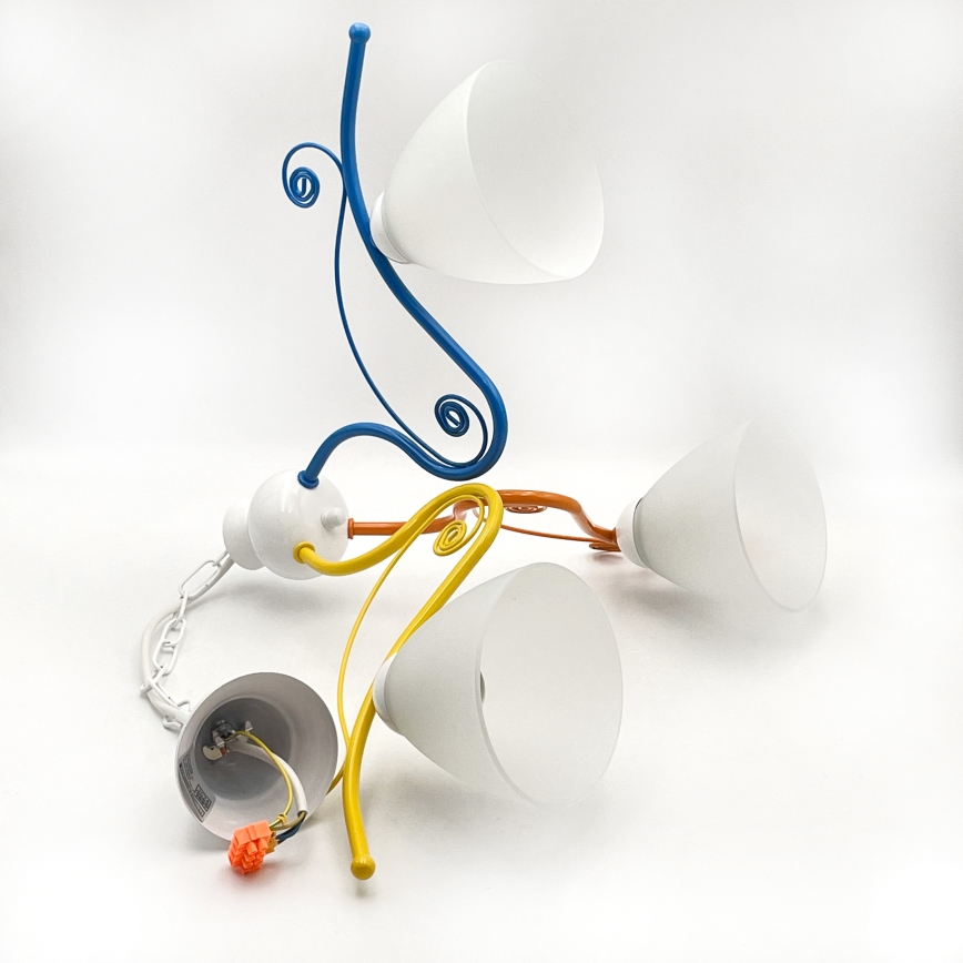 Kattokruunu ketjussa RETRO 3xE27/60W/230V valkoinen/värikäs