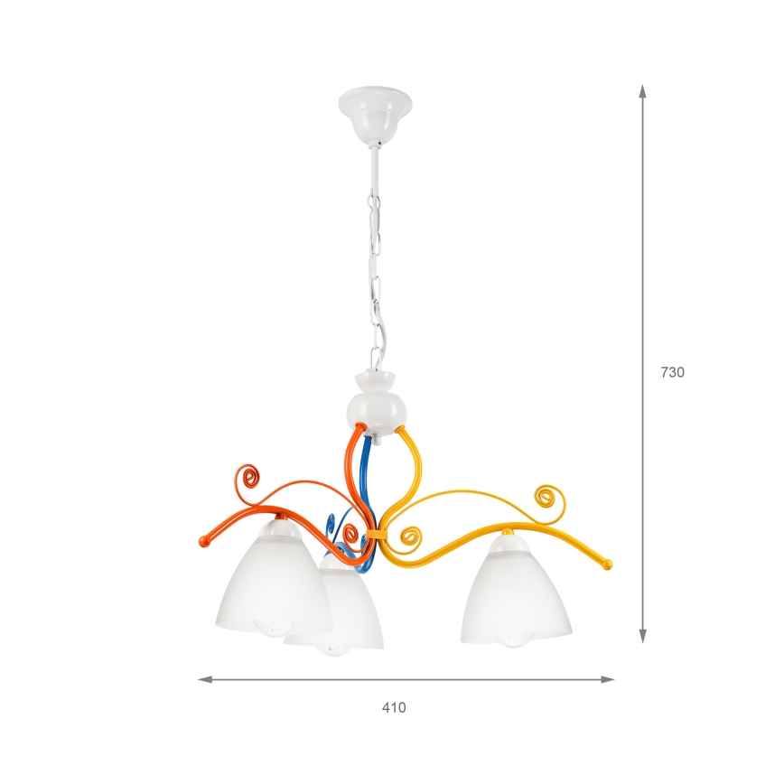 Kattokruunu ketjussa RETRO 3xE27/60W/230V valkoinen/värikäs
