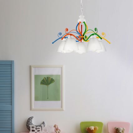 Kattokruunu ketjussa RETRO 5xE27/60W/230V valkoinen/värikäs