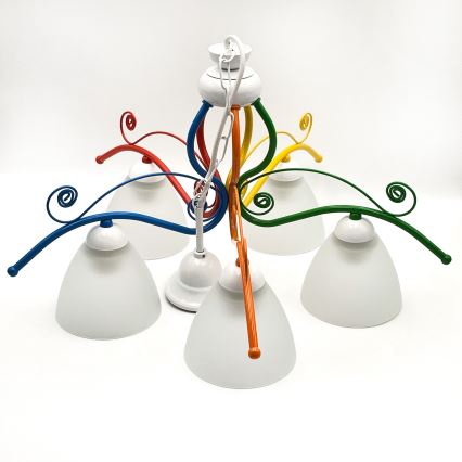 Kattokruunu ketjussa RETRO 5xE27/60W/230V valkoinen/värikäs