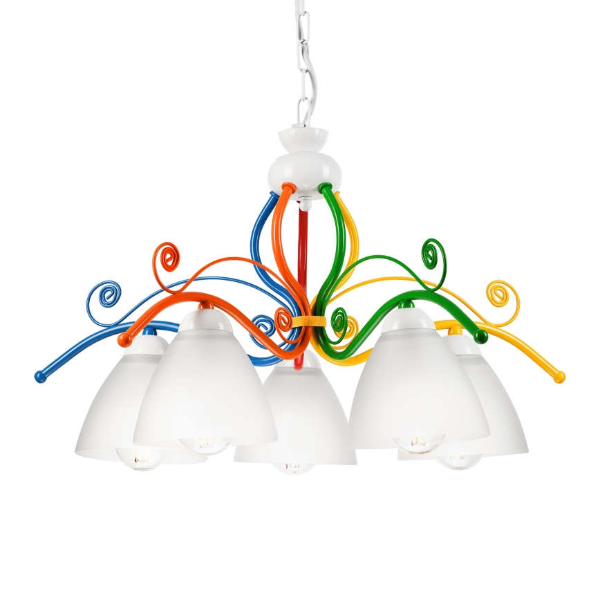 Kattokruunu ketjussa RETRO 5xE27/60W/230V valkoinen/värikäs