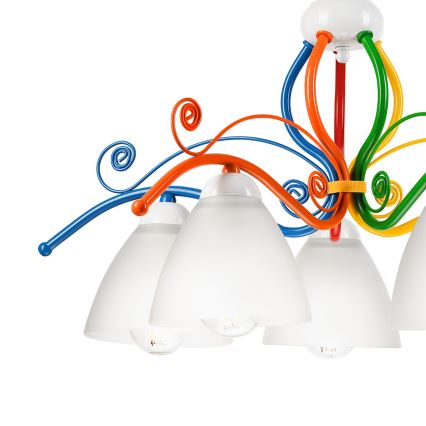 Kattokruunu ketjussa RETRO 5xE27/60W/230V valkoinen/värikäs