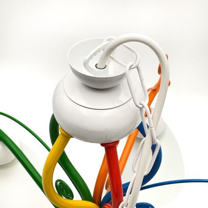 Kattokruunu ketjussa RETRO 5xE27/60W/230V valkoinen/värikäs