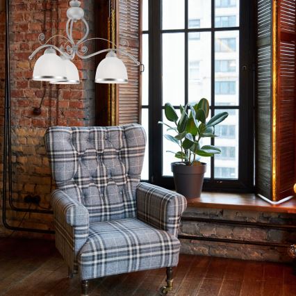 Kattokruunu ketjussa RETRO II 3xE27/60W/230V hopea