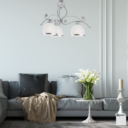 Kattokruunu ketjussa RETRO II 3xE27/60W/230V hopea