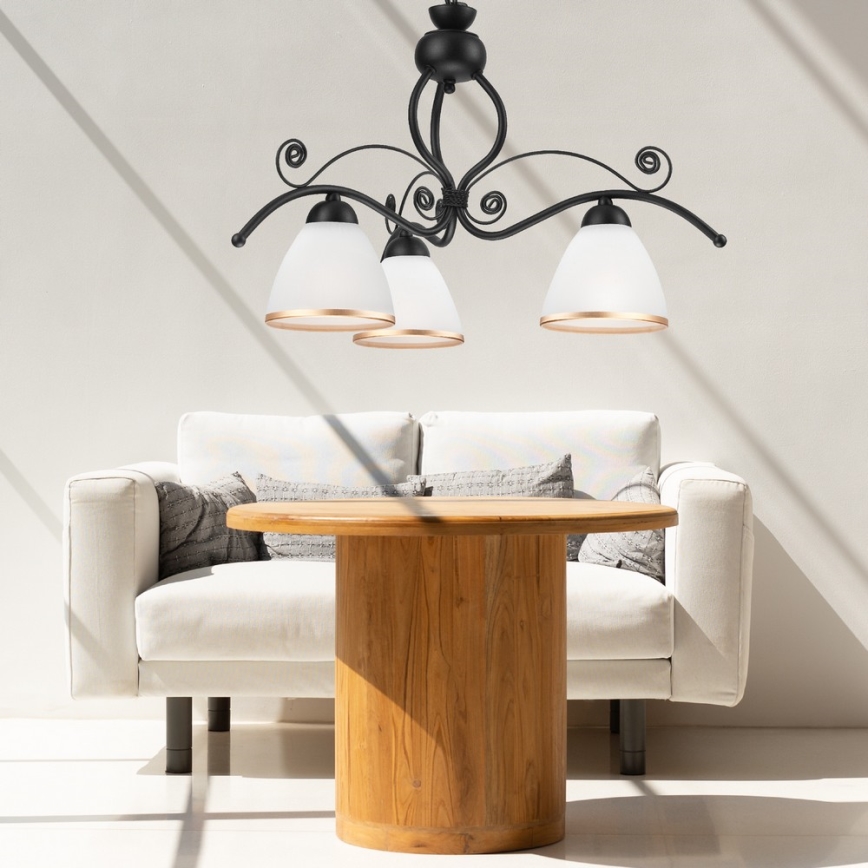 Kattokruunu ketjussa RETRO II 3xE27/60W/230V musta matta