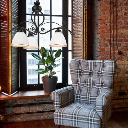 Kattokruunu ketjussa RETRO II 3xE27/60W/230V musta matta