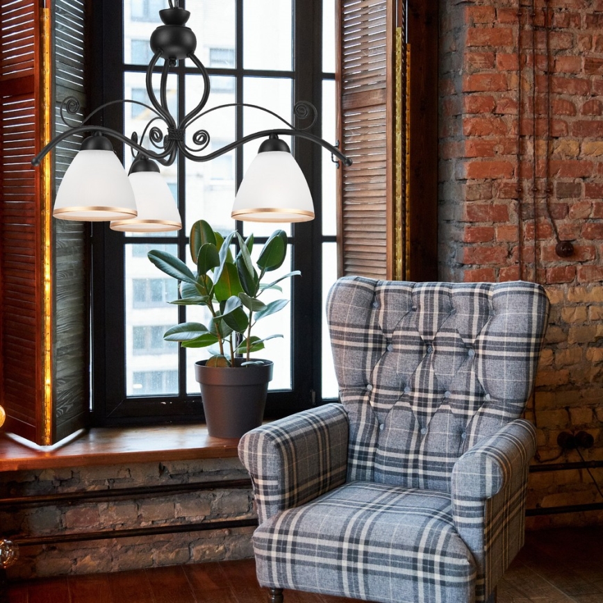 Kattokruunu ketjussa RETRO II 3xE27/60W/230V musta matta