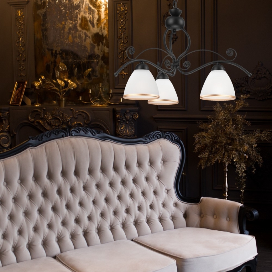 Kattokruunu ketjussa RETRO II 3xE27/60W/230V musta matta