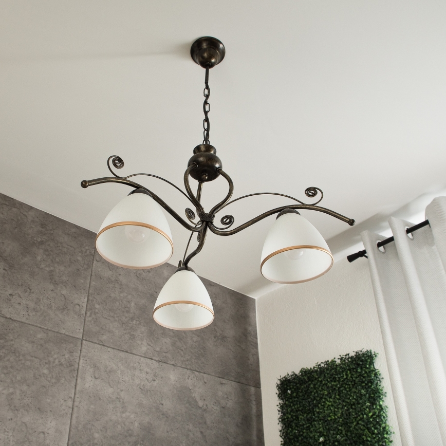 Kattokruunu ketjussa RETRO II 3xE27/60W/230V musta patina