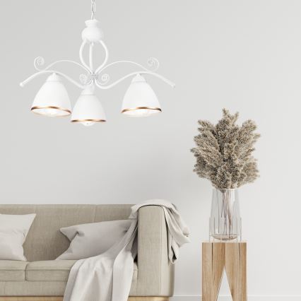 Kattokruunu ketjussa RETRO II 3xE27/60W/230V valkoinen