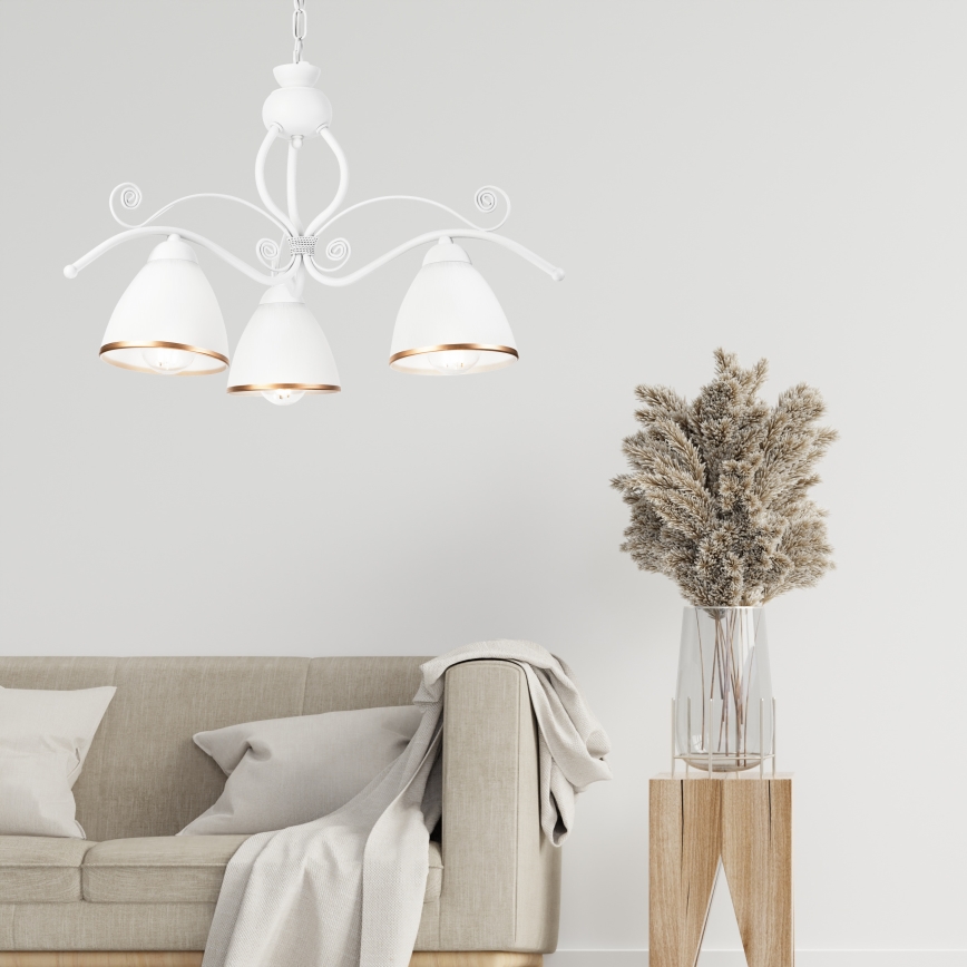 Kattokruunu ketjussa RETRO II 3xE27/60W/230V valkoinen
