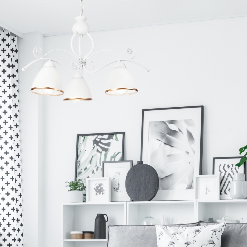 Kattokruunu ketjussa RETRO II 3xE27/60W/230V valkoinen