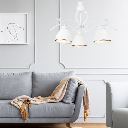 Kattokruunu ketjussa RETRO II 3xE27/60W/230V valkoinen