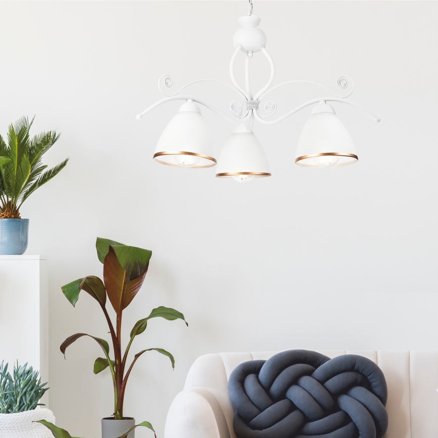 Kattokruunu ketjussa RETRO II 3xE27/60W/230V valkoinen