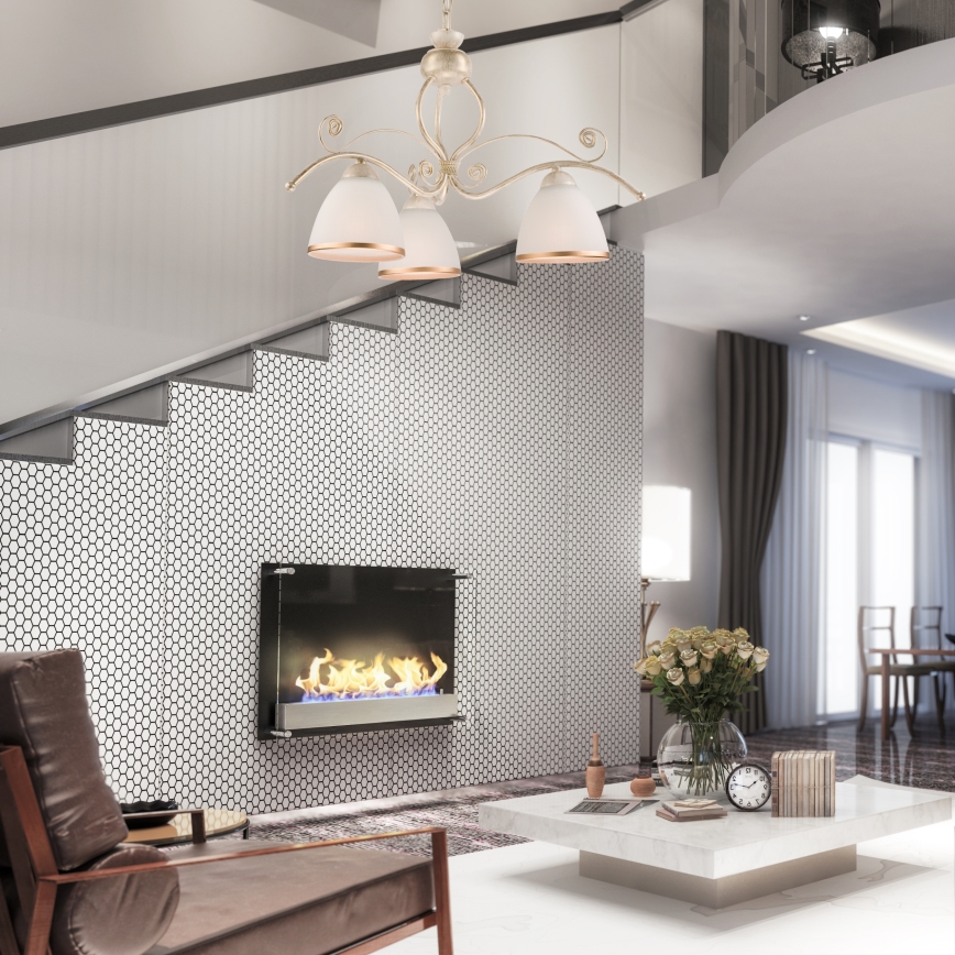 Kattokruunu ketjussa RETRO II 3xE27/60W/230V valkoinen patina