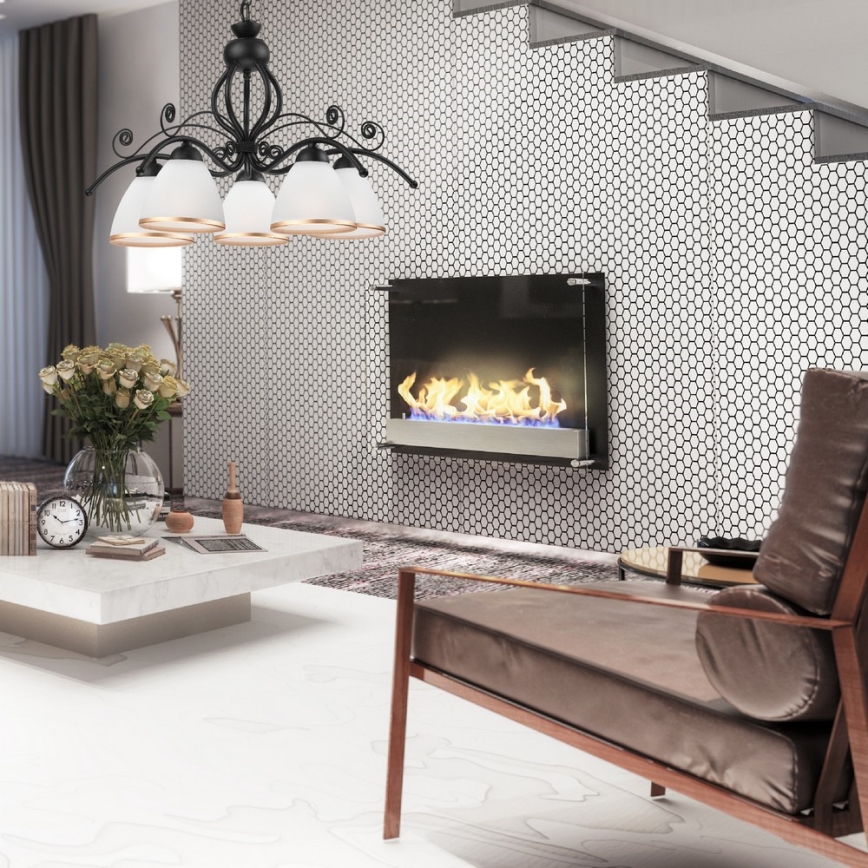 Kattokruunu ketjussa RETRO II 5xE27/60W/230V musta matta