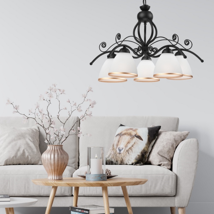 Kattokruunu ketjussa RETRO II 5xE27/60W/230V musta matta