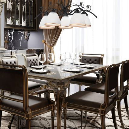 Kattokruunu ketjussa RETRO II 5xE27/60W/230V musta matta