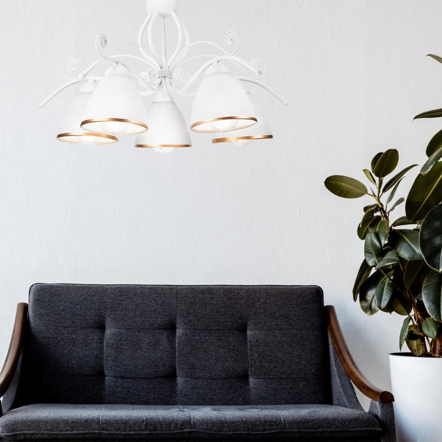 Kattokruunu ketjussa RETRO II 5xE27/60W/230V valkoinen