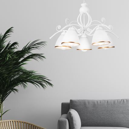 Kattokruunu ketjussa RETRO II 5xE27/60W/230V valkoinen