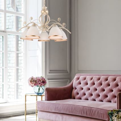 Kattokruunu ketjussa RETRO II 5xE27/60W/230V valkoinen patina