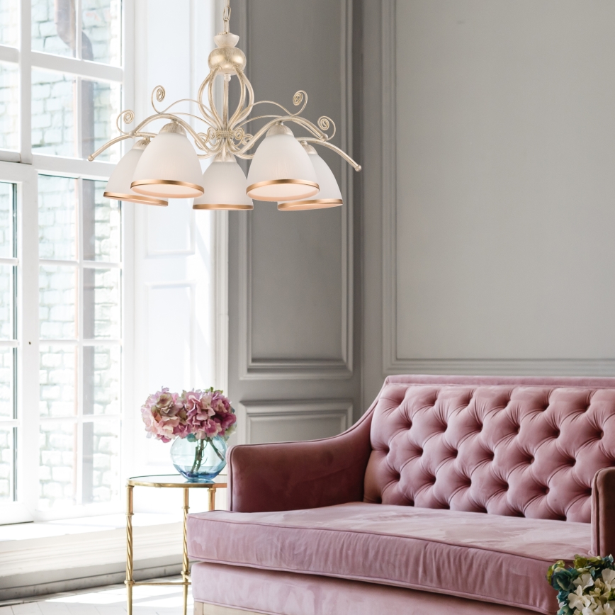 Kattokruunu ketjussa RETRO II 5xE27/60W/230V valkoinen patina