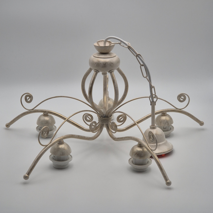 Kattokruunu ketjussa RETRO II 5xE27/60W/230V valkoinen patina