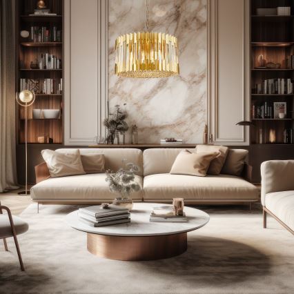 Kattokruunu ketjussa RITZ 12xE14/40W/230V halkaisija 54 cm kulta