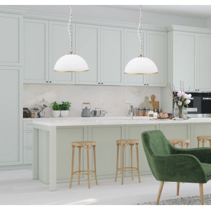 Kattokruunu ketjussa SUGAR 1xE27/60W/230V valkoinen/kultainen