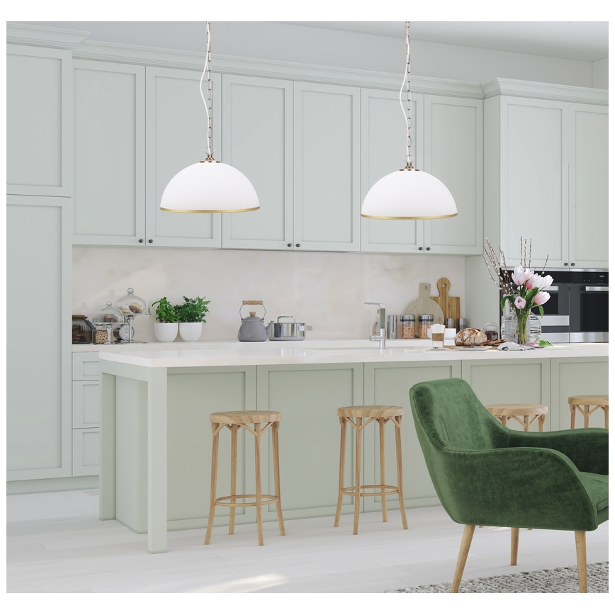 Kattokruunu ketjussa SUGAR 1xE27/60W/230V valkoinen/kultainen