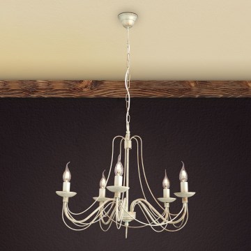 Kattokruunu ketjussa VELA 5xE14/40W/230V halkaisija 60 cm valkoinen/kulta/patina